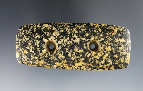 3 11/16" Rectangular Gorget made from yellow and black Porphyry - Allen Co., Ohio. GIRS COA.