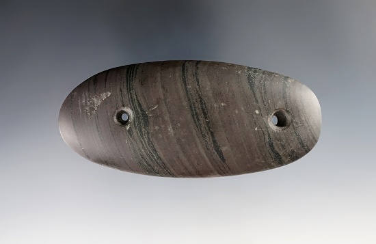Exceptional 4" Elliptical Gorget found in Licking Co., Ohio - Banded Slate. Ex. Mel Wilkens.