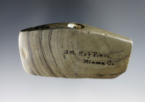 3 7/16" x 1 9/16" Wing Bannerstone found 3 miles north of Piqua, Miami Co., Ohio. Ex. Dr. Meuser.