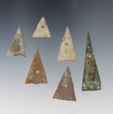 Set of 6 Kettle Points found at the White Springs Site in Geneva, New York. Largest is 1 7/8
