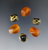 6 rare Beads. large amber faceted and large 