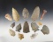 Set of 14 assorted Indiana artifacts including points and a small Celt. The largest is 3 1/8