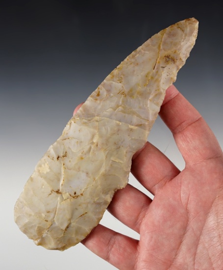 Large 6 13/16" Flint Ridge Knife. One blade edge was heavily used in ancient times.