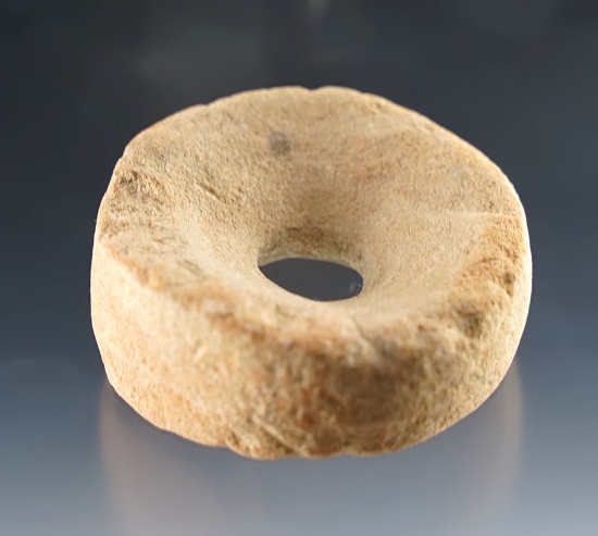 1 3/4" Fort Ancient Perforated Discoidal made from Sandstone.  Found in Southern Indiana.