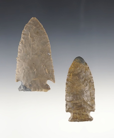 Pair of restored Indiana points that display well. The largest is 3 1/8".