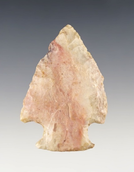 2 5/8" Hopewell made from attractive pink and cream Flint. Found in Muskingum Co., Ohio.