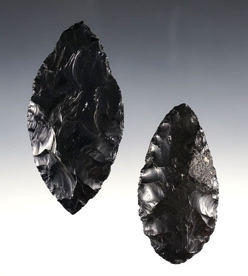Pair of nice Obsidian Blades found near Tule Lake in Modoc Co., California. Ex. Haynes.