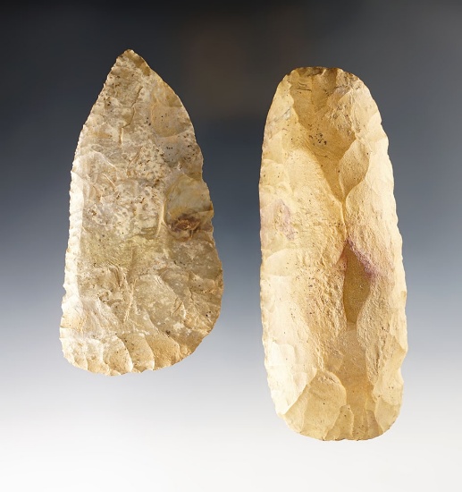 Pair of Indiana artifacts including a Flint Adze and a Blade. The largest is 4 3/4".