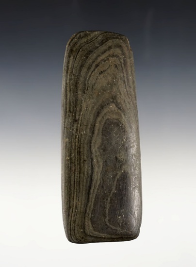 4 15/16" Undrilled Rectangular Gorget made from Banded Slate, Steuben Co., Indiana.
