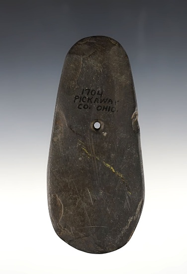 5 1/8" Slate Pendant recovered in Pickaway Co., Ohio.