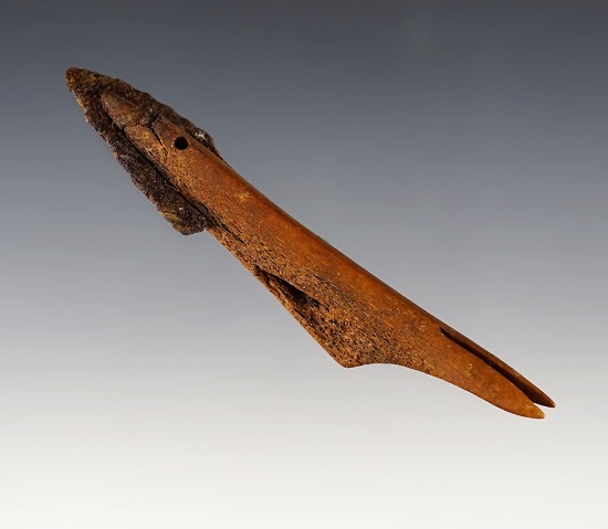 3 15/16" heavily patinated Inuit Ivory Harpoon Toggle that still retains the original iron point.