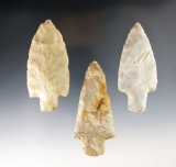 Set of 3 Ohio Adena points. All have minor modern retouch to the tip. The largest is 3 13/16