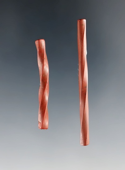 Pair of Twisted Tubular Licorice Beads - Townley Reed Site, Geneva, New York. Circa 1710-1745.