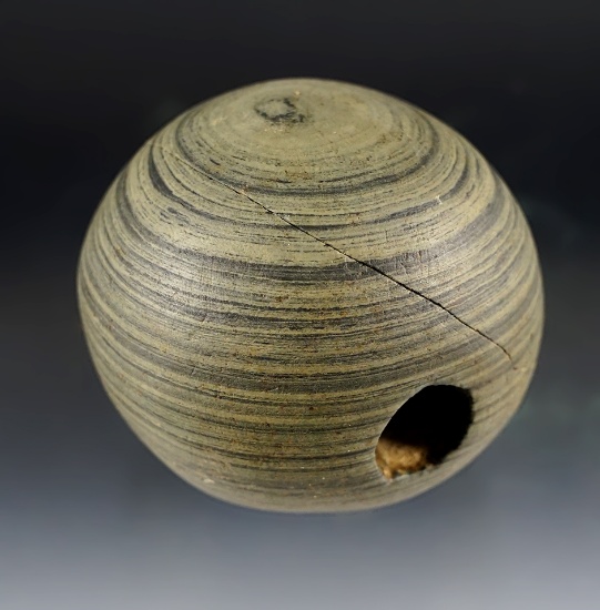 2 1/8" Ball Bannerstone. Larger example of the type. Broken and glued