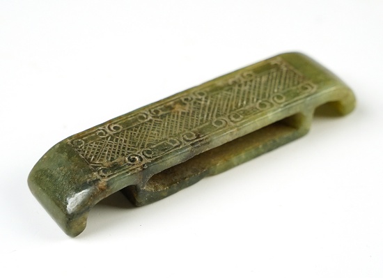 3 5/8" Beautifully engraved Buckle made from high-quality green Jade. Southeast Asia.