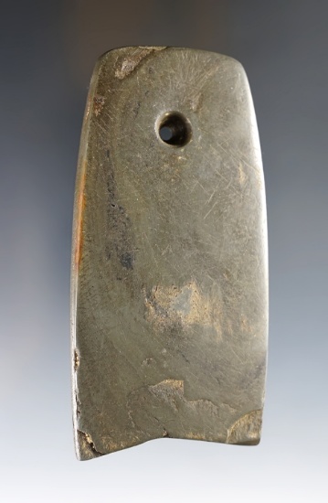 4 1/16" Trapezoidal Pendant - engravings on both sides. Found in Meigs Co. Ohio. Ex. Anderson.