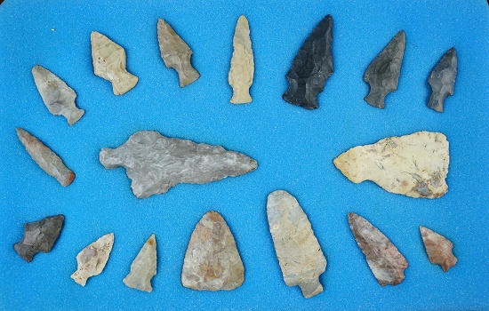 Group of 17 assorted flint artifacts that are mostly Ashtabulas recovered in the Ohio area.
