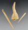 Set of three Bone Artifacts from the Fox Field Site in Kentucky. A Pendant and two Needles.