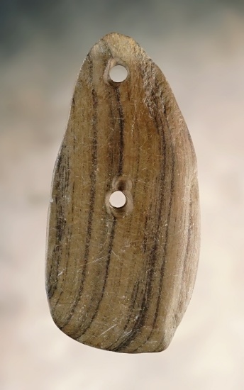 2 1/2"  2-Hole Pendant made from Banded Slate. Found  in Auglaize Twp., Allen Co., Ohio.
