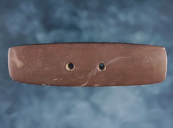 Thin and fine 4 15/16" Bar Gorget made from well patinated red Slate. Found in Ohio. Ex. Combs.