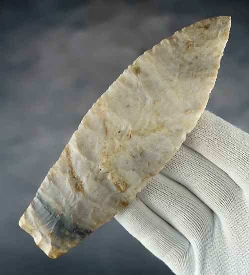 6 1/16" Sedalia made from Mozarkite Flint. Very minor modern retouch to the tip. Missouri.