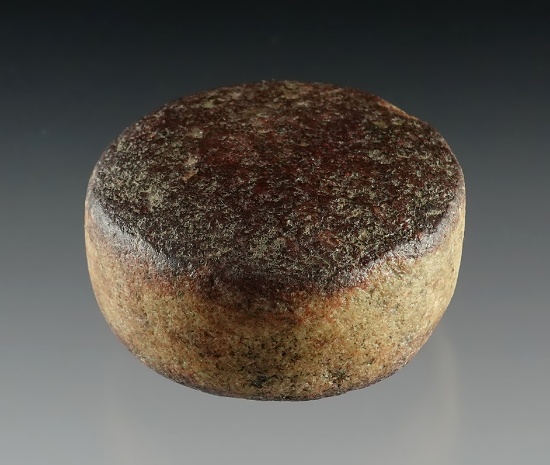 1 7/8" diameter blood red Biscuit Discoidal made from Quartz. Found in Illinois.  Bennett COA.