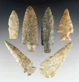 Set of 6  points in nice condition. From Kentucky, Indiana and Ohio. The largest is 3 5/8