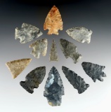 Set of 11 nicely made Ohio points. The largest is 2 7/16
