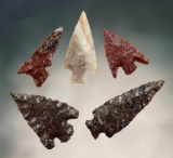 Set of 5 well made Oregon Gem Points. The largest is 1 3/8