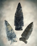 Set of three well made Ohio points. All are made from Coshocton Flint. The largest is 3 3/16