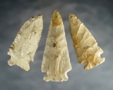 Set of three well made Ohio points including a Dovetail, Stilwell and a Cornernotch.