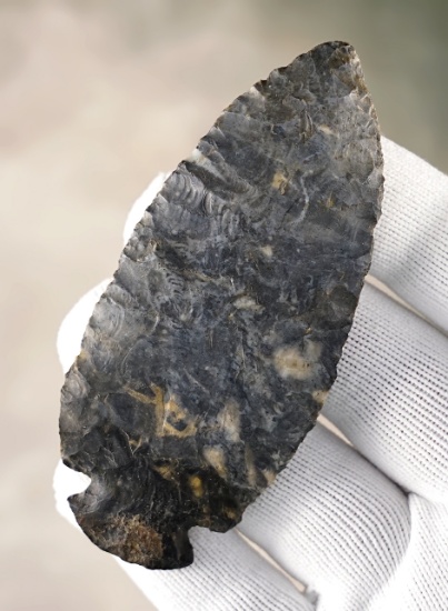 3 5/8" Dovetail made from attractive blue, white and black Coshocton Flint. Found in Ohio.