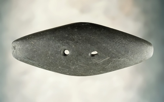 4 3/16" Adena Expanded Center Gorget found in Ohio. Made from Banded Slate. Ex. Tim Bouras.