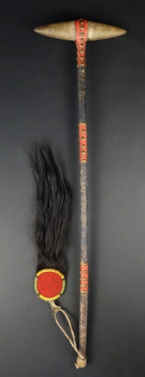 34 7/8" long "Skull Cracker" Plains Indian Club circa late 1800's- early 1900's. Club head is 9."