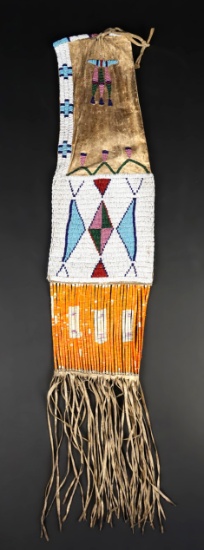 Circa 1880's Sioux or Cheyenne Pipe Bag that is 25" long. No bead loss. Very collectible!