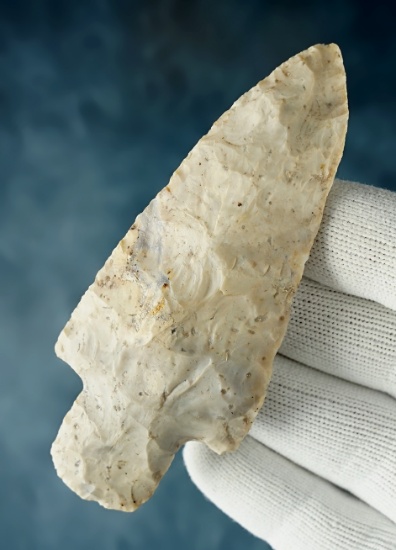 3 7/8" Adena Point made of mottled Flint Ridge Chalcedony. Found in Ohio.