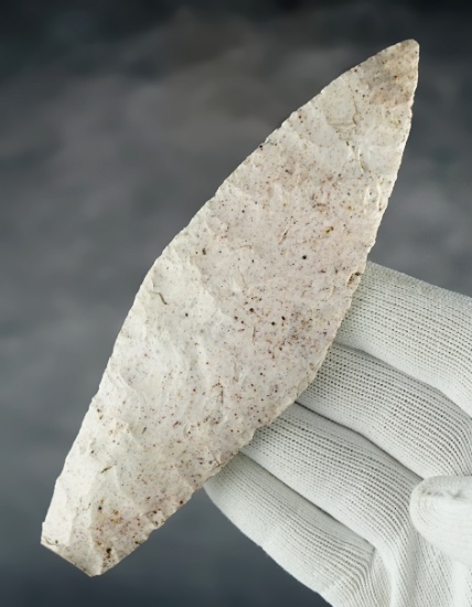 5 7/8" Burlington Chert Morse Knife. Found in 1999 by R. Foster in Cole Co., Missouri. COA's.
