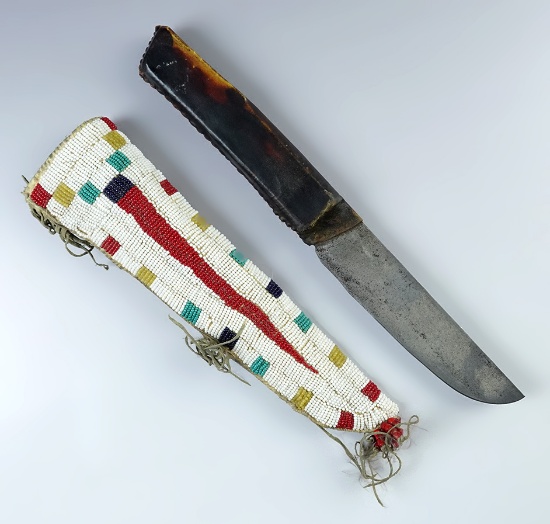 10" Vintage beaded Knife Sheath with a 11 5/8" Vintage Knife.