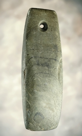 4 5/16" Trapezoidal Pendant made from Banded Slate. Found in Ohio. Ex. Tim Bouras.