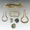 Set of 7 assorted pieces including 2 Jews Harps, 3 Buttons, 1 Powder Spout and a Buckle.