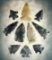 Set of 10 assorted arrowheads found in Summit Co., Ohio. Ex. Thursby collection. Largest is 2