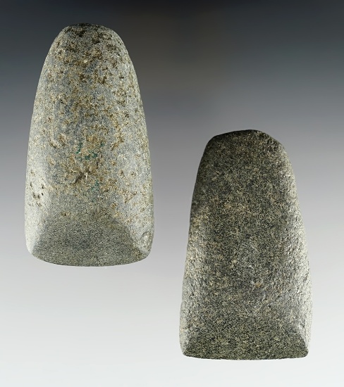 Pair of well made Hardstone Celts found in Franklin Co., Ohio. The larger is 3 1/2".