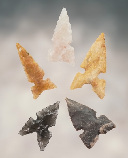Set of 5 nice Side Notch Arrow Points found in New Mexico. The largest is 15/16".