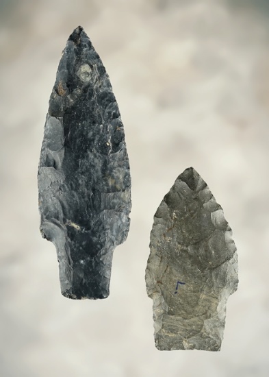 Pair of nicely made Ohio points including a Paleo Stemmed Lance and a Coshocton Flint Adena.