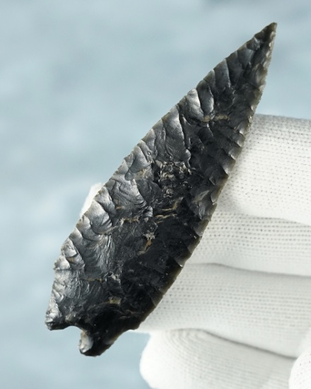 Outstanding 3 1/16" Pinto Basin found in the Great Basin area. Made from Obsidian. COA.