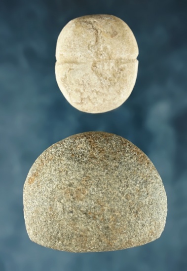 Pair of Loafstones including a 1 7/16" Quartz Grooved &  a 2" Hemispheric Loafstone.