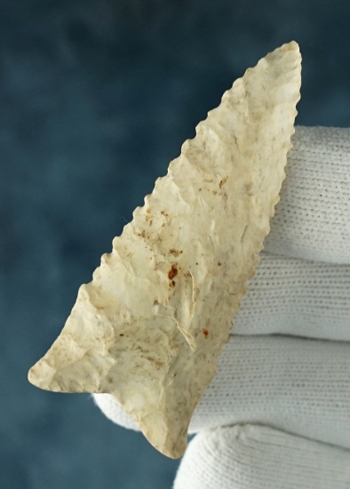 2 9/16" serrated Dalton found in Pike Co., Missouri. Made from patinated Burlington Chert.