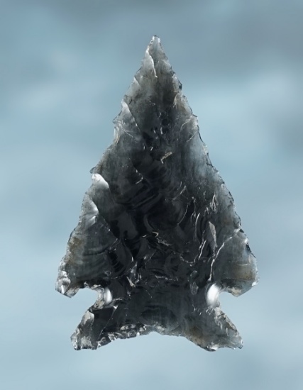 1 1/2" Elko that is styled from Obsidian. Found in Harney Co., Oregon. Ex. Charlie Mitchell.