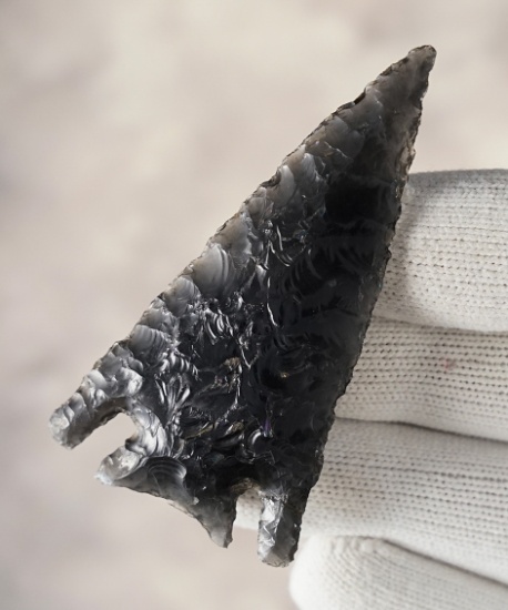2 5/8" Obsidian Elko Eared with one glued ear. Found in 1936-37 in Idaho. Ex. Mike Pitman.