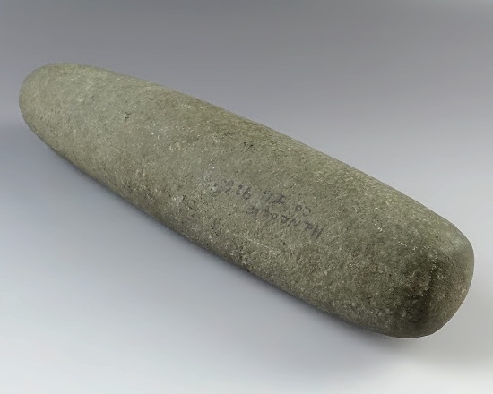 Fine 9 1/2" Roller Pestle found in Hancock Co., Illinois. Ex. Dale Roberts.